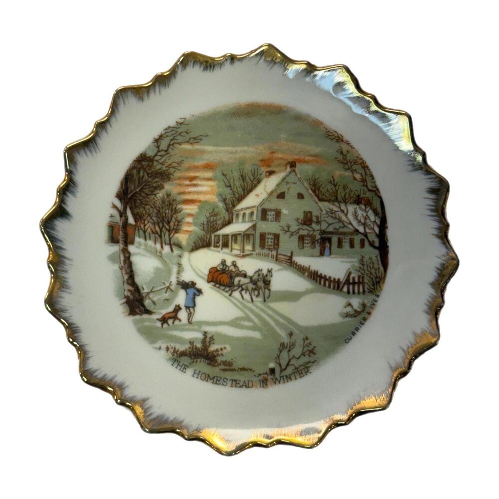 Vintage Currier & Ives Porcelain Collector Plate – The Homestead in Winter